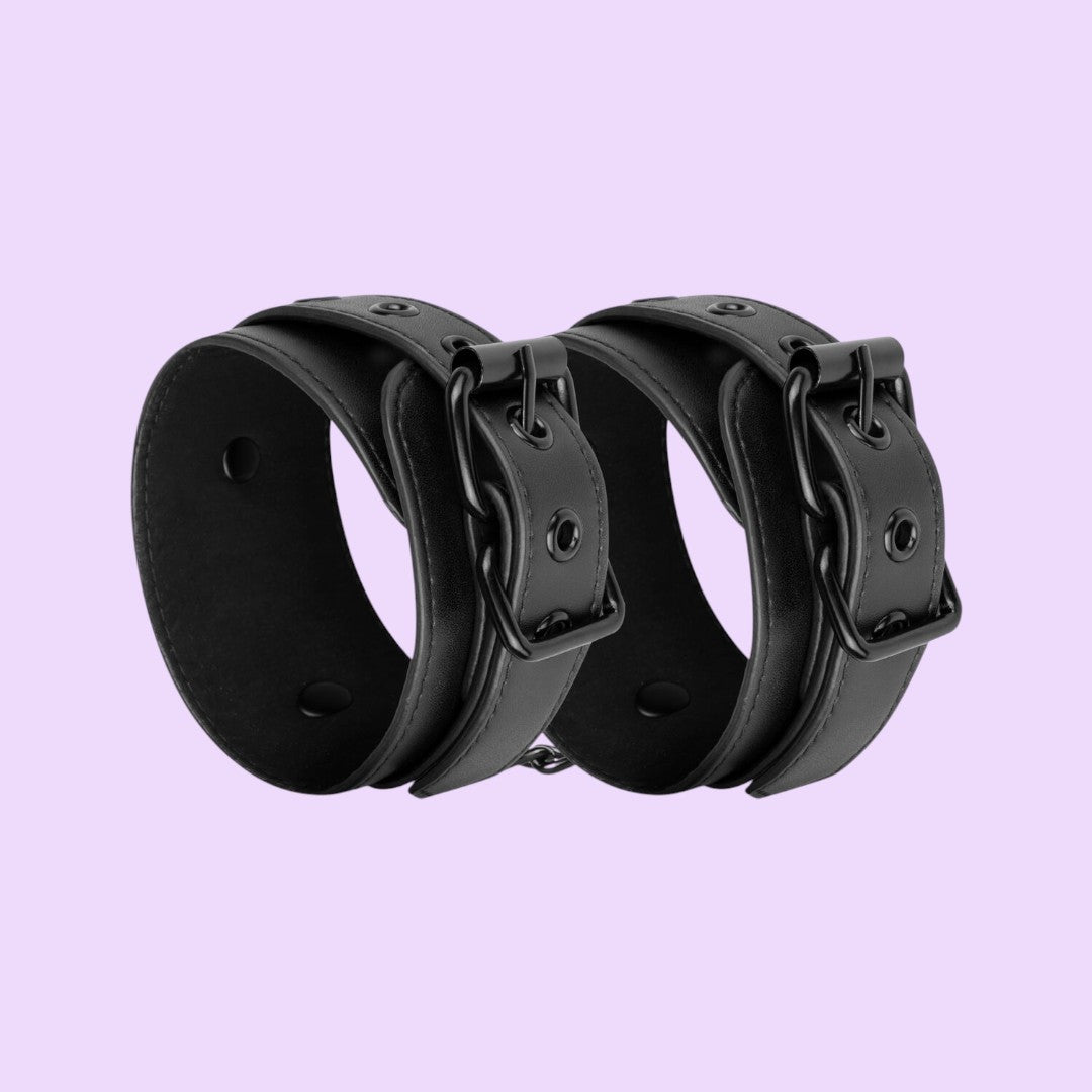 Bedroom Fantasies Faux Leather Handcuffs — Black, One Size