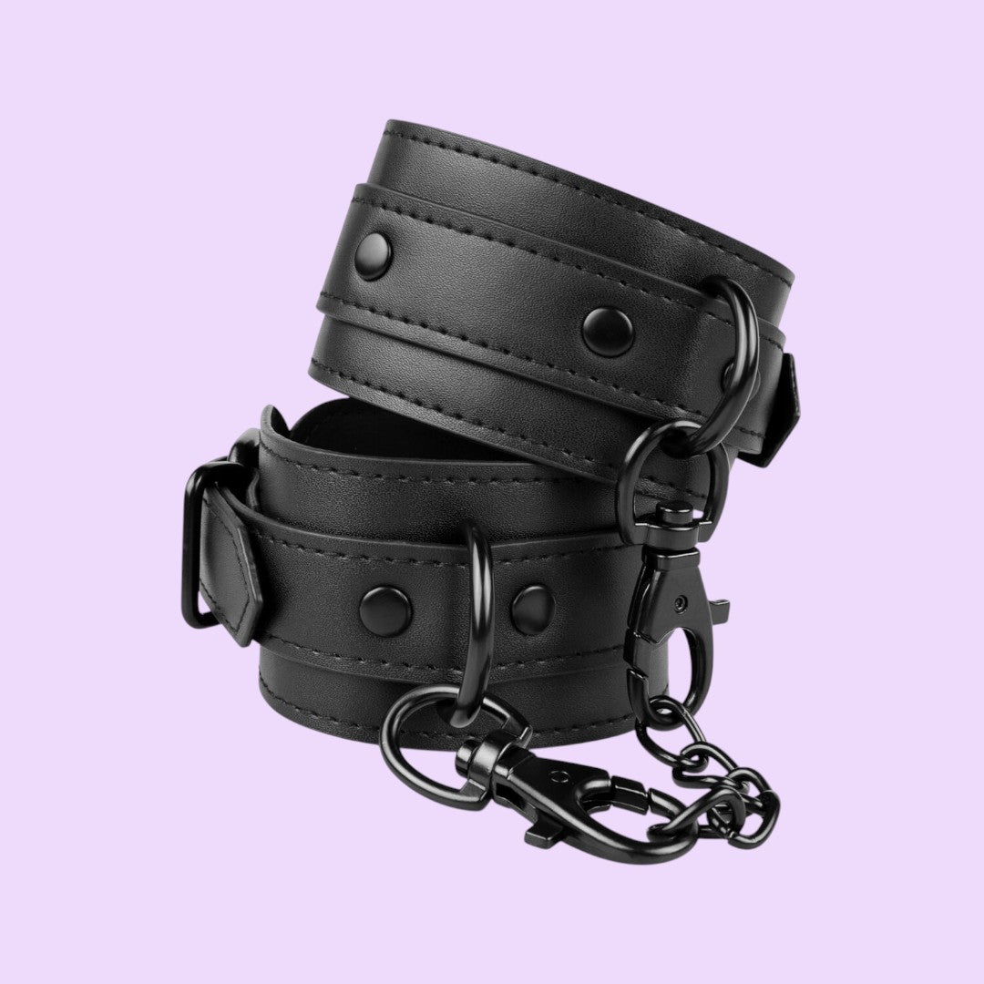 Bedroom Fantasies Faux Leather Handcuffs — Black, One Size