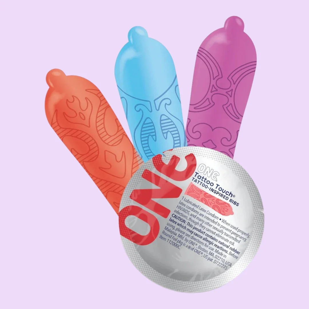 ONE Tattoo Touch Condoms, 12 Pack — Textured, 3 Designs