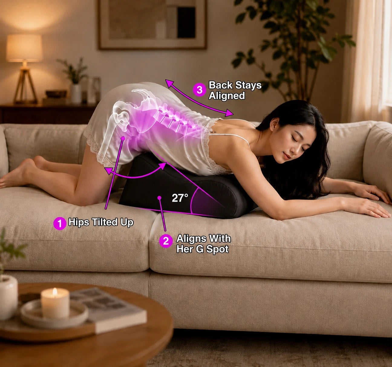 Intimacy Pillow for Couples — 27° Memory Foam, Removable Headrest