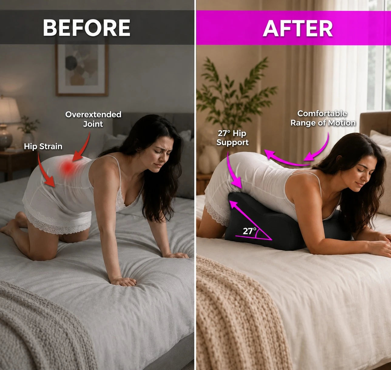 Intimacy Pillow for Couples — 27° Memory Foam, Removable Headrest