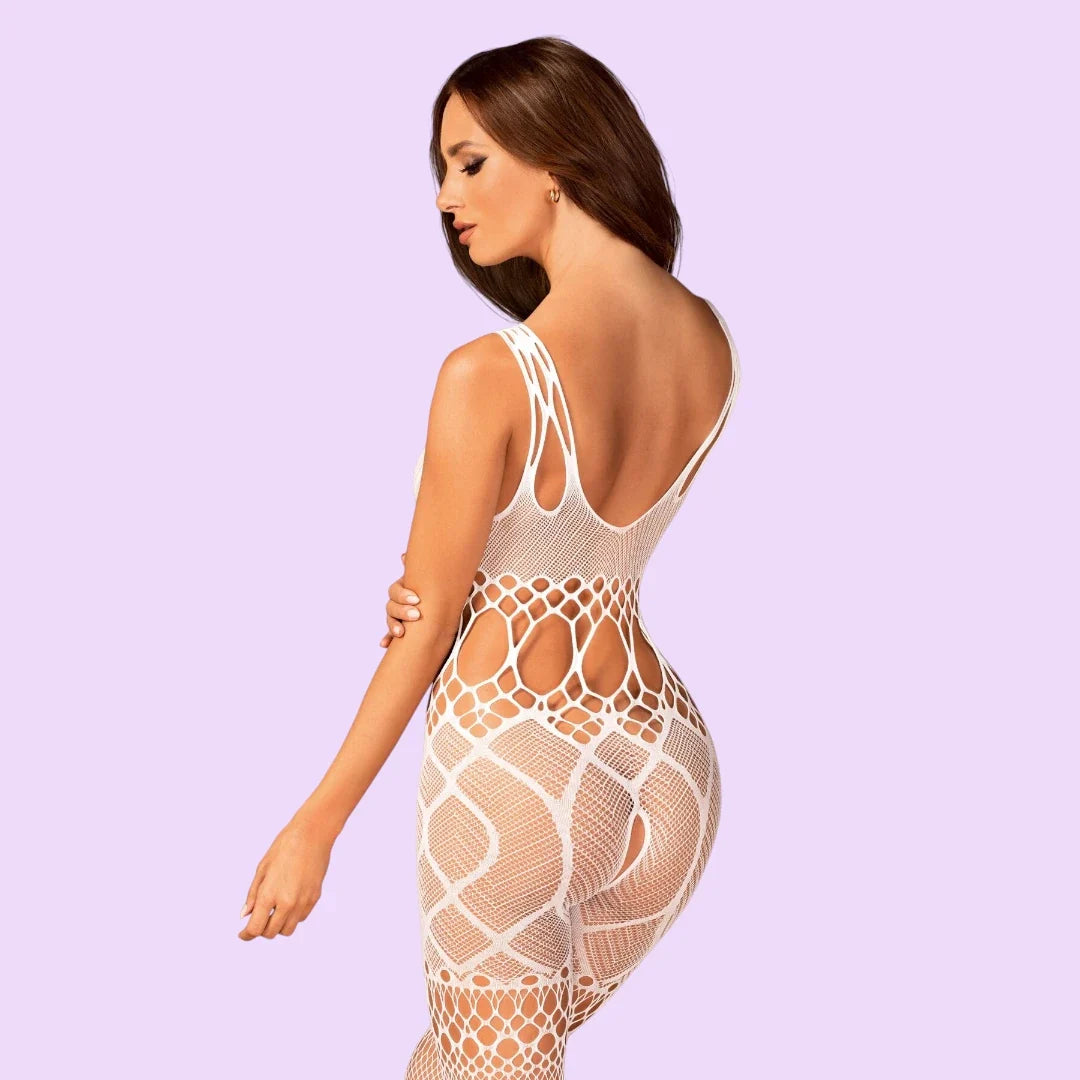 Obsessive G330 Mesh Bodystocking — White, Crotchless