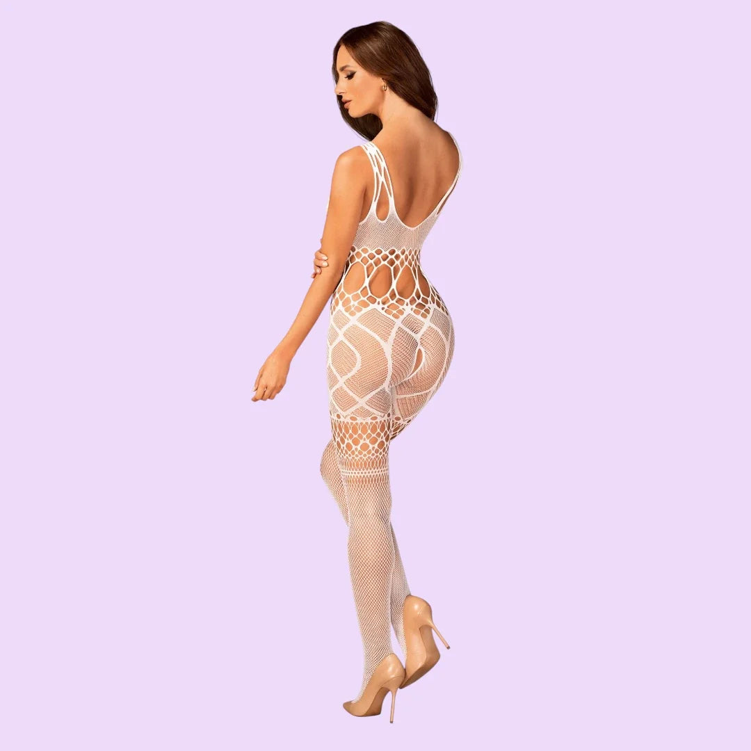 Obsessive G330 Mesh Bodystocking — White, Crotchless