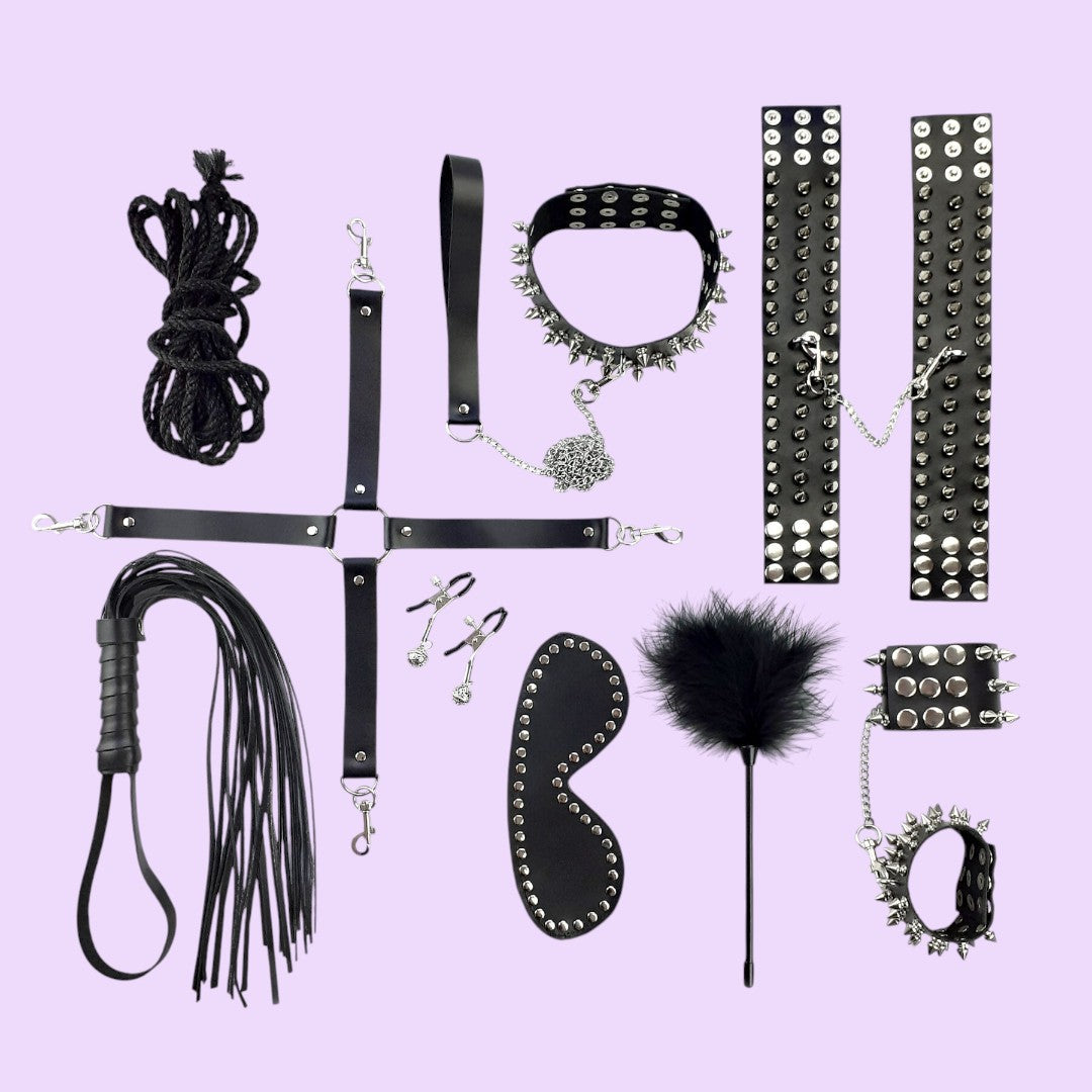 Art of Sex Spikes 10-Piece BDSM Set — Genuine Leather, Black