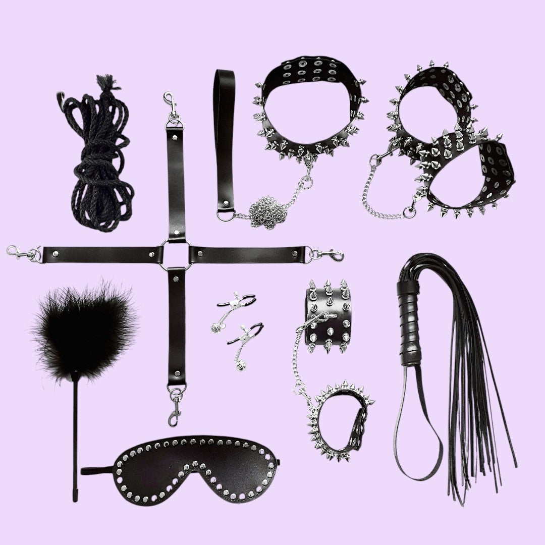 Art of Sex Spikes 10-Piece BDSM Set — Genuine Leather, Black