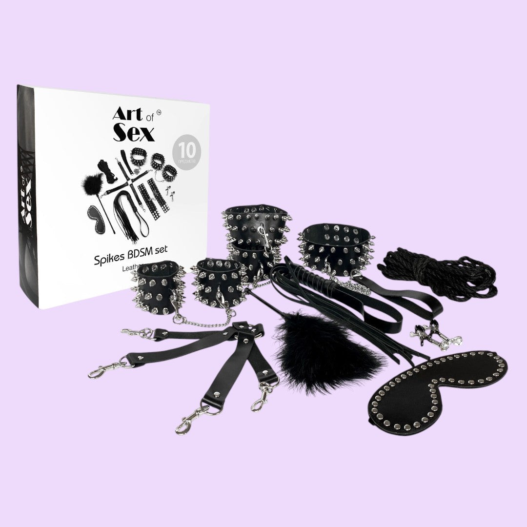 Art of Sex Spikes 10-Piece BDSM Set — Genuine Leather, Black