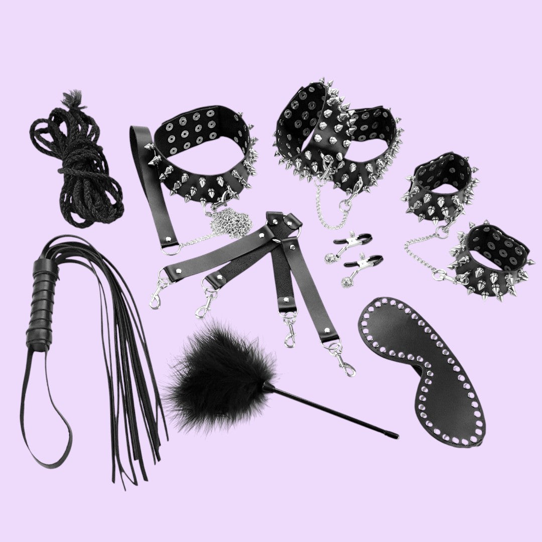 Art of Sex Spikes 10-Piece BDSM Set — Genuine Leather, Black