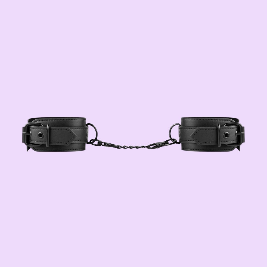 Bedroom Fantasies Faux Leather Handcuffs — Black, One Size