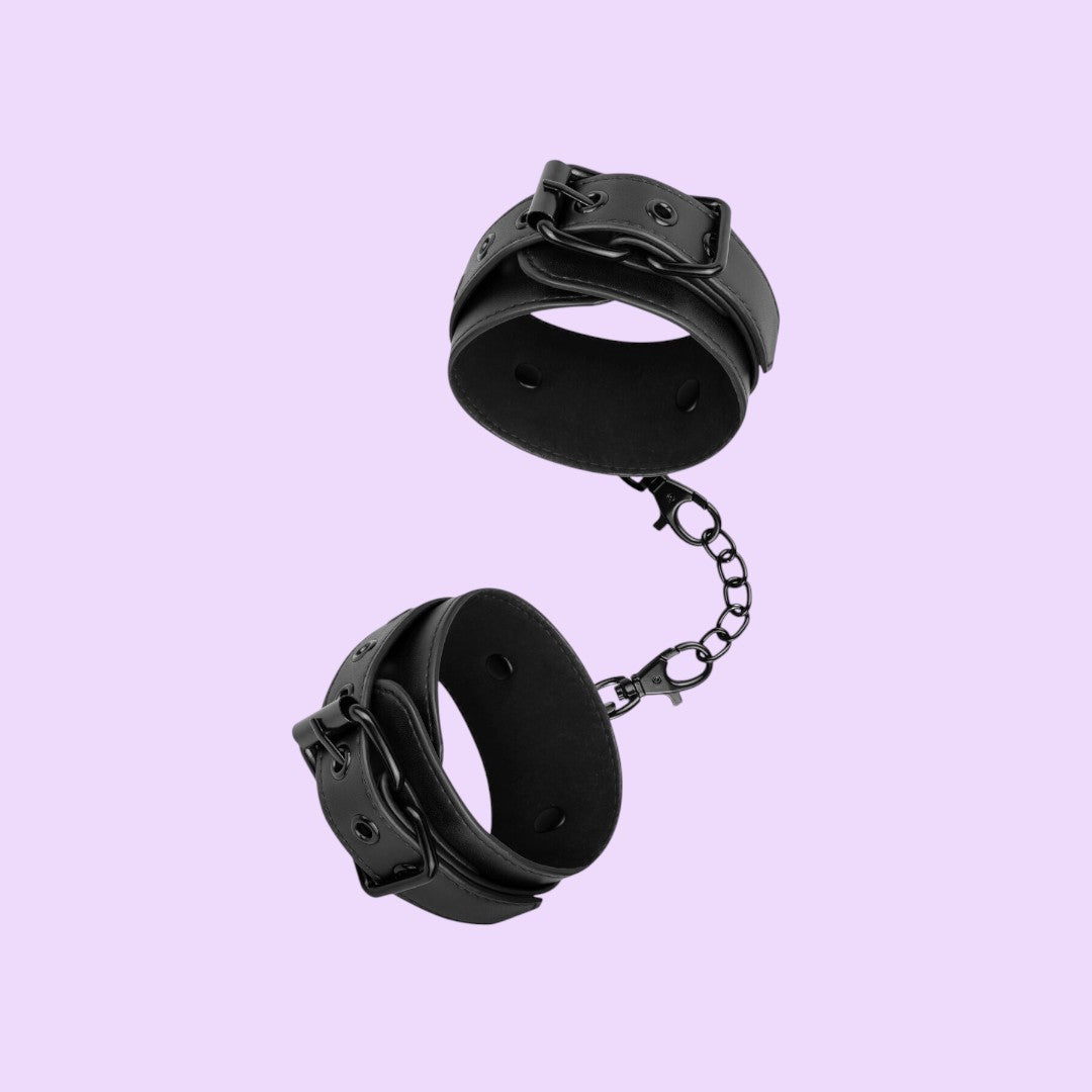 Bedroom Fantasies Faux Leather Handcuffs — Black, One Size