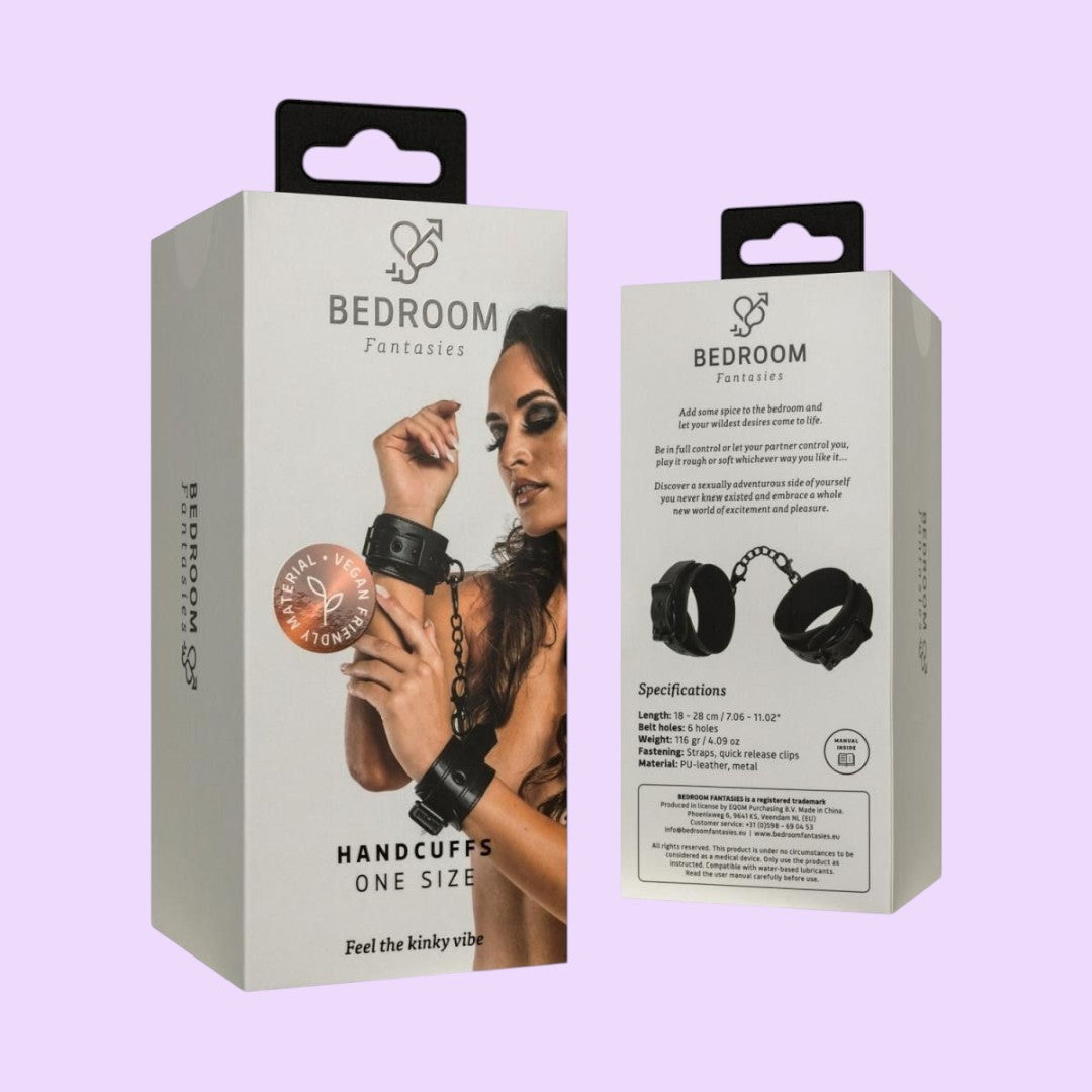 Bedroom Fantasies Faux Leather Handcuffs — Black, One Size