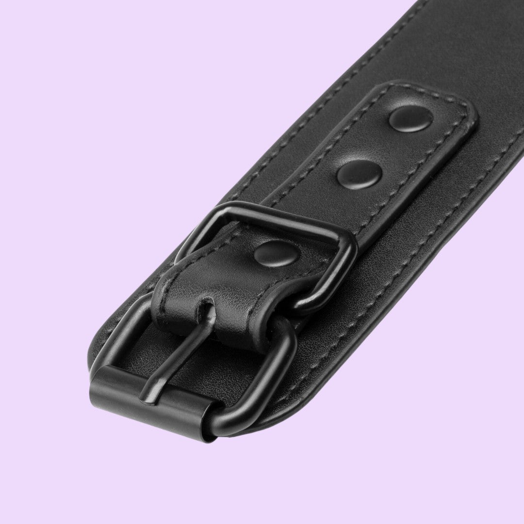 Bedroom Fantasies Faux Leather Handcuffs — Black, One Size