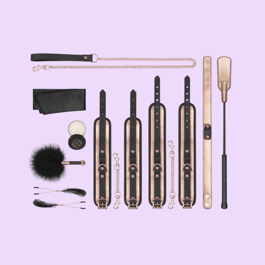 Rosy Gold Nouveau 9-Piece BDSM Set — Black & Rose Gold