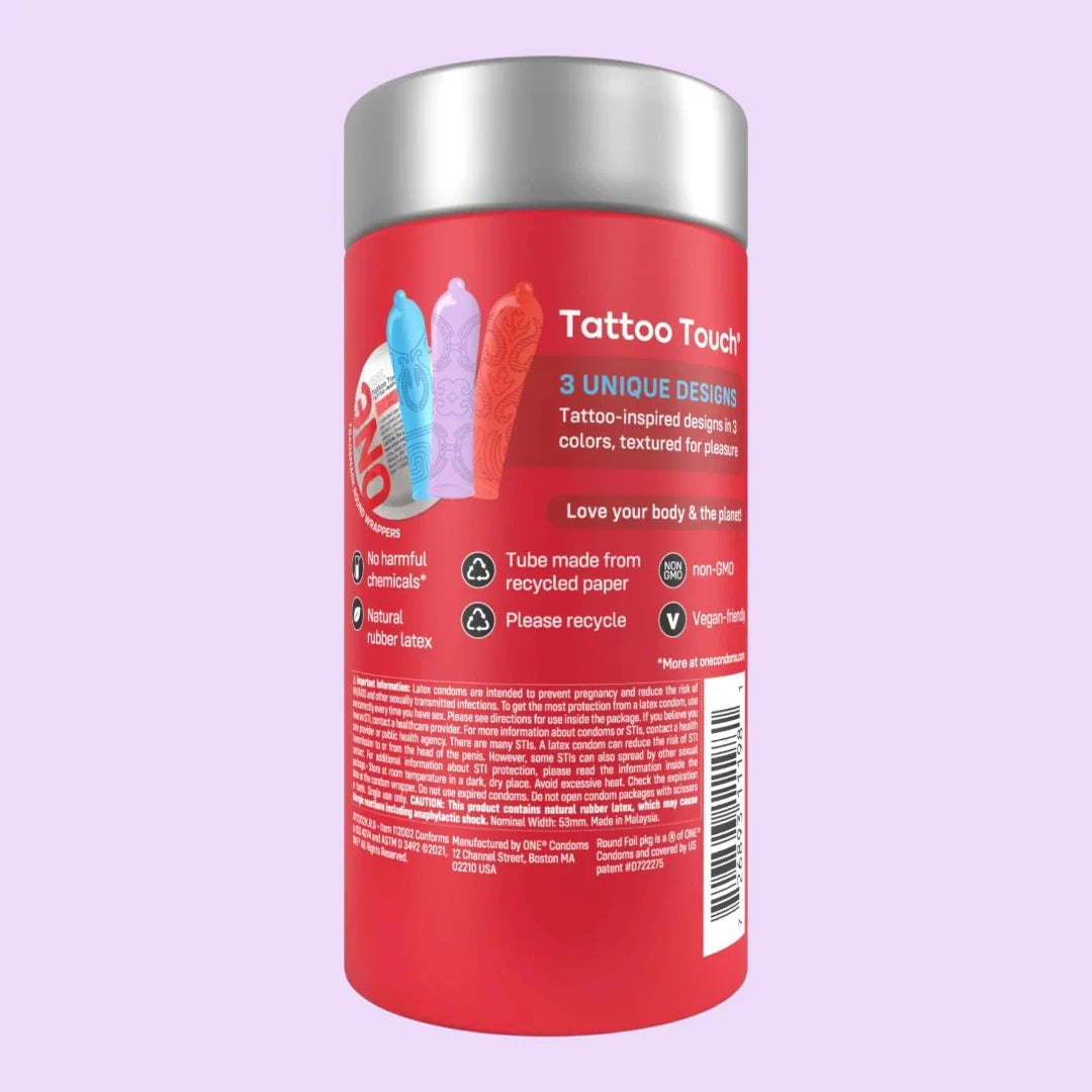ONE Tattoo Touch Condoms, 12 Pack — Textured, 3 Designs