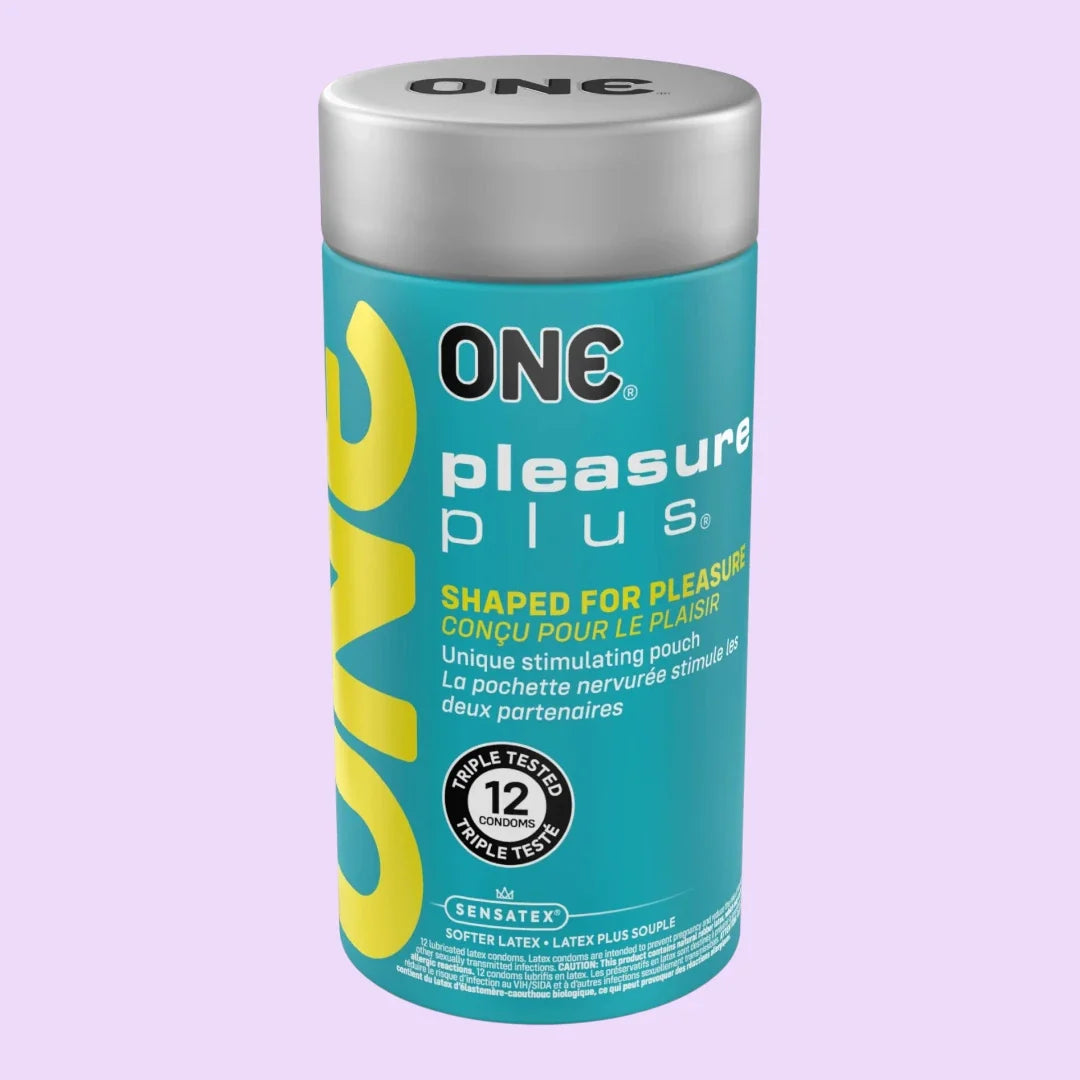 ONE Pleasure Plus Condoms, 12 Pack — Ribbed Pouch Design