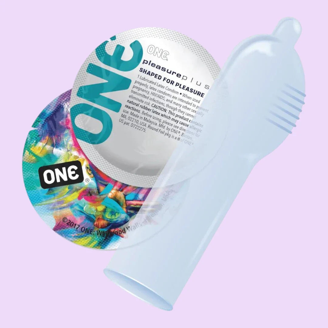 ONE Pleasure Plus Condoms, 12 Pack — Ribbed Pouch Design