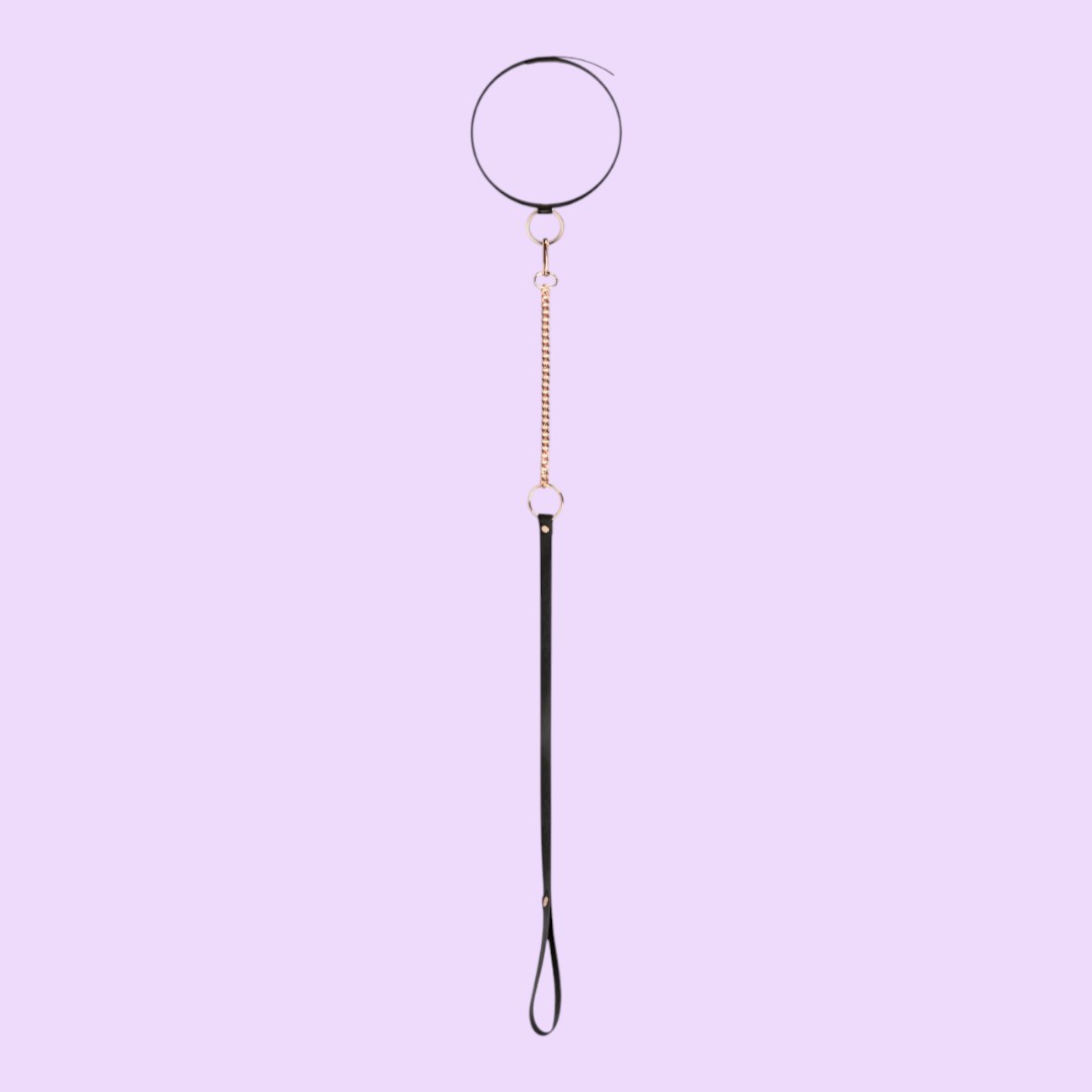 Rosy Gold Collar with Chain Leash — Black & Rose Gold