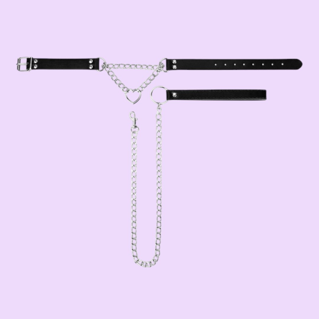 Bedroom Fantasies Collar with Chain Lead — Silver